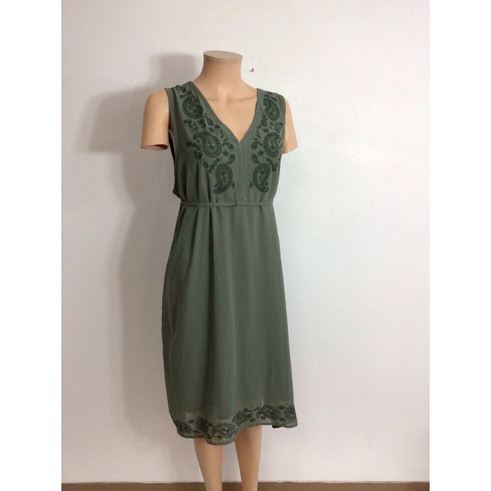 Thyme Green Embroidered Dress Babydoll Empire Waist Womens XL - Picture 8 of 10
